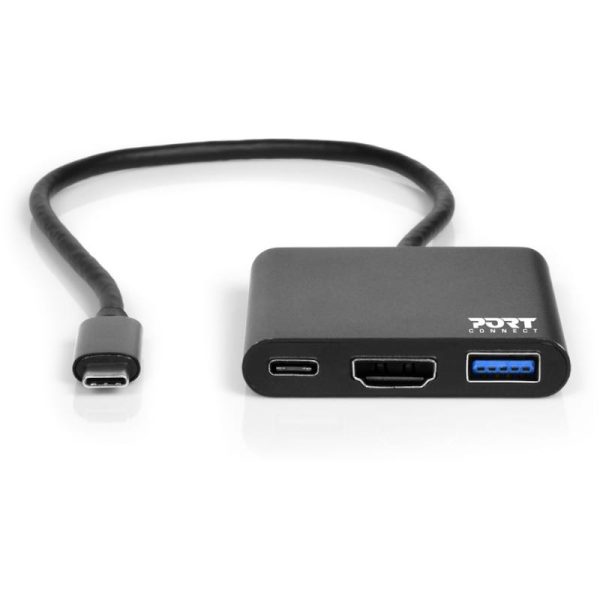 900140_wr_03 Port USB Type-C to 1 x HDMI|1 x USB3.0|1 x Type-C 60W PD Dock - Black