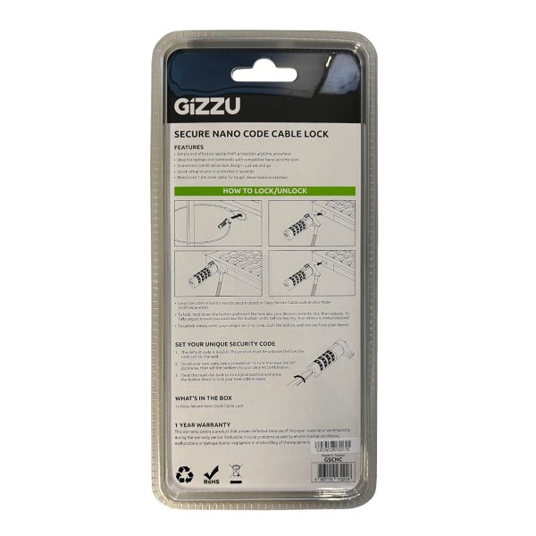 GIZZU 1.8m Nano Combination Lock Security Cable